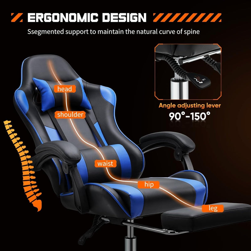 Video Game Desk Chair - Ergonomic Computer with Footrest and Comfy