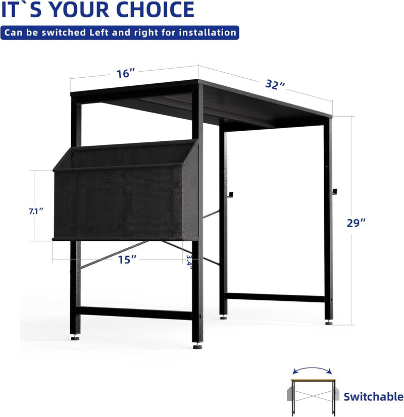 32 Inch Computer Desk for Small Spaces with Storage Bag, Home Office