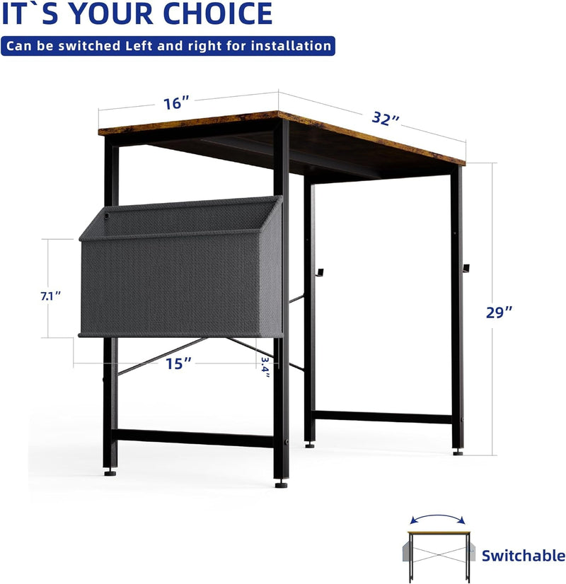 32 Inch Computer Desk for Small Spaces with Storage Bag, Home Office